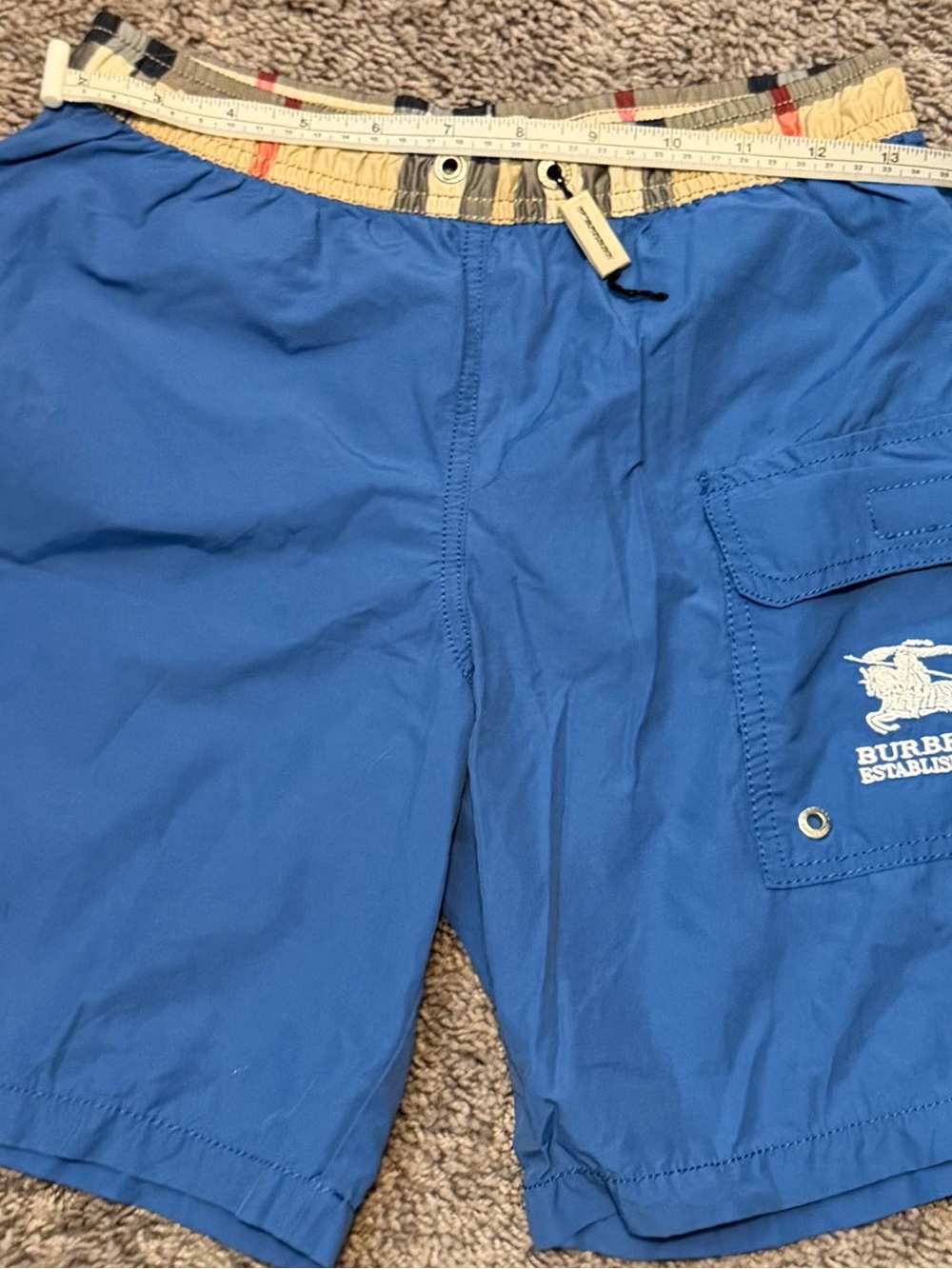 Burberry Blue Kids Swim Shorts with Check Waistband